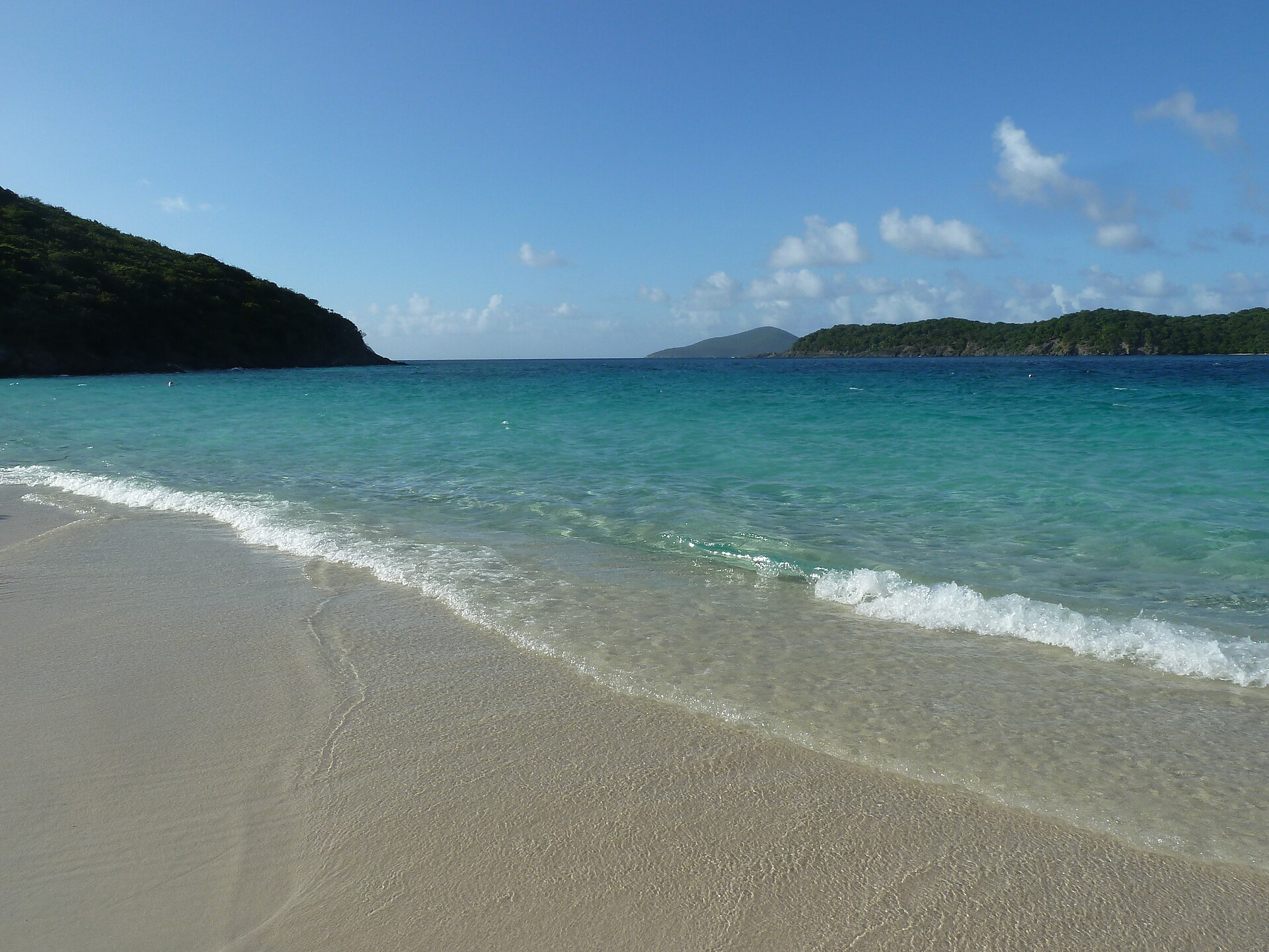 Sea turtle swimming in crystal-clear turquoise Caribbean water on a St Thomas snorkelling excursion